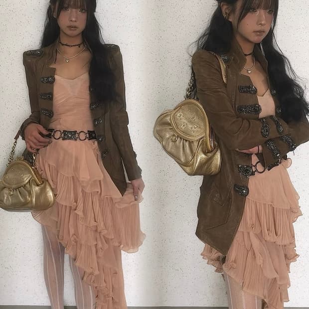 루즈레이크 빈티지 휴양지 원피스 코랄 원피스 쉬폰