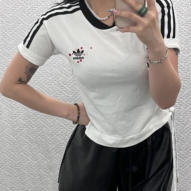 아디다스 발렌타인팩 하트팝 코르셋 리본 반팔티 S C12635