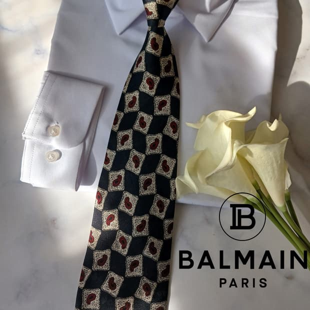 피에르 발망 실크 페이즐리 패턴 넥타이 9.5cm A등급 A19704