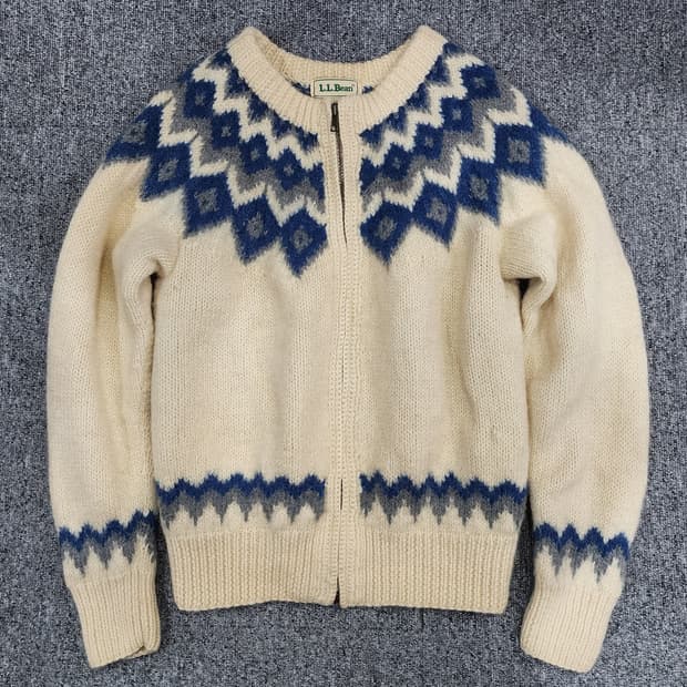 L.L.Bean 빈티지 페어아일 노르딕 코위찬 울 집업 니트 스웨터 S