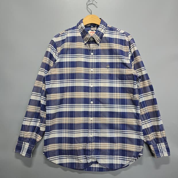 브룩스브라더스 체크 버튼다운 슈피마 코튼 셔츠 S