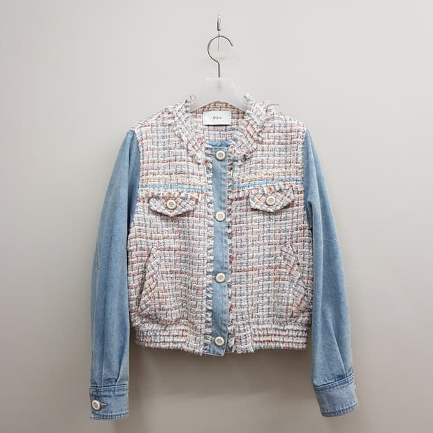 O2nd 오즈세컨 2021 트위드 데님 배색 크롭 자켓 76-90-155
