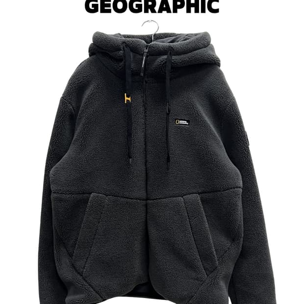 내셔널지오그래픽 플리스 양털 뽀글이 후드 집업 차콜