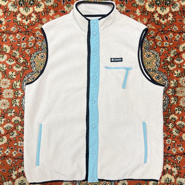 Columbia 플리스 베스트 화이트/스카이블루 XXL (110)