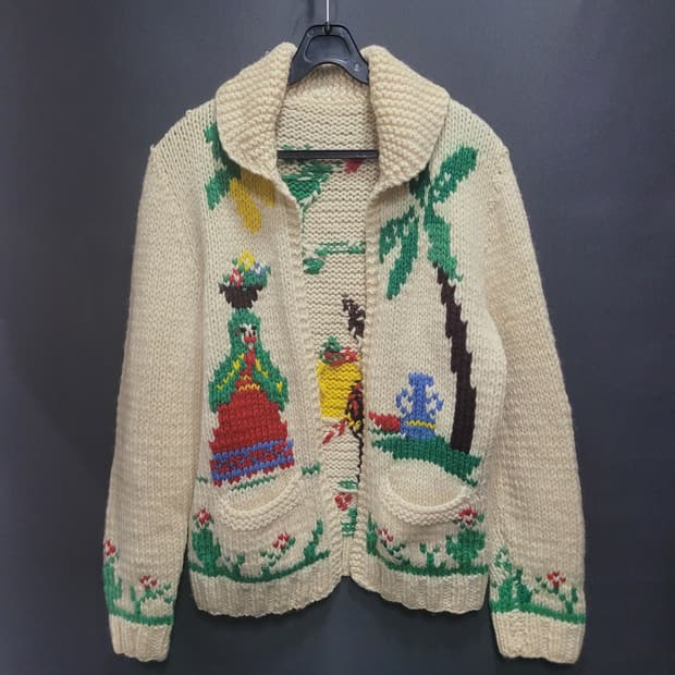 1950s Mexican Novelty Wool Cowichan 가디건