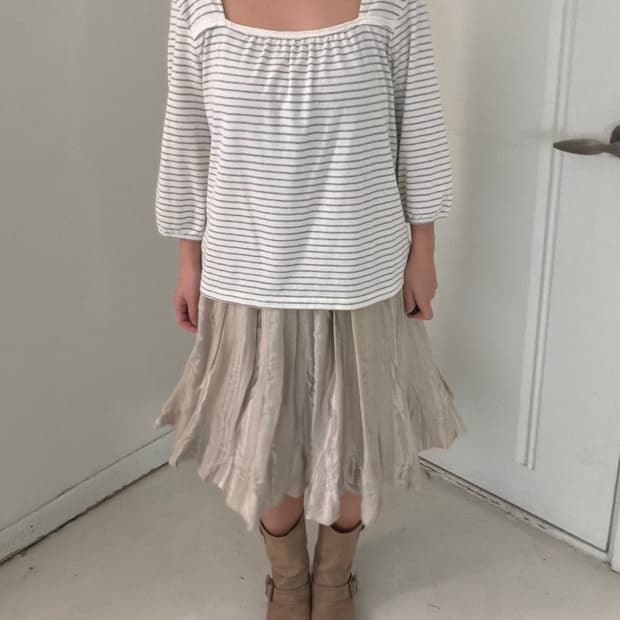 일본빈티지 레이스 스퀘어넥 7부 티셔츠