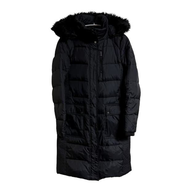 폴로 여성 퍼 트리밍 후드 롱 다운 코트