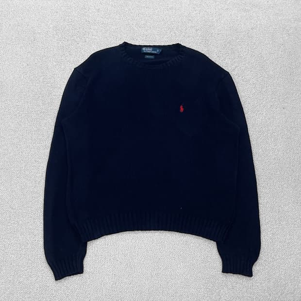 폴로 랄프로렌 포니 로고 코튼 라운드 니트 네이비