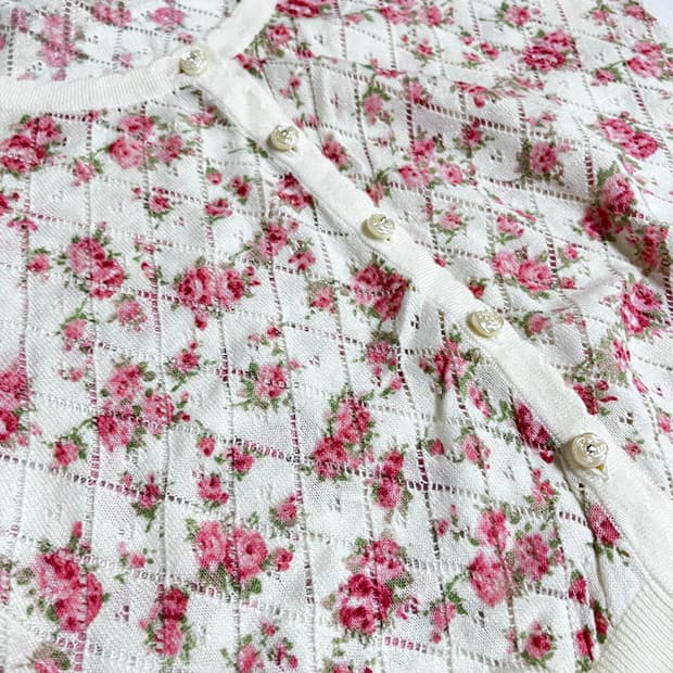 빈티지 꽃무늬 반팔니트 가디건 