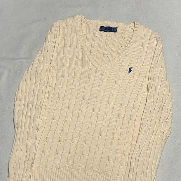 L 폴로랄프로렌 블루 포니 브이넥 케이블 니트