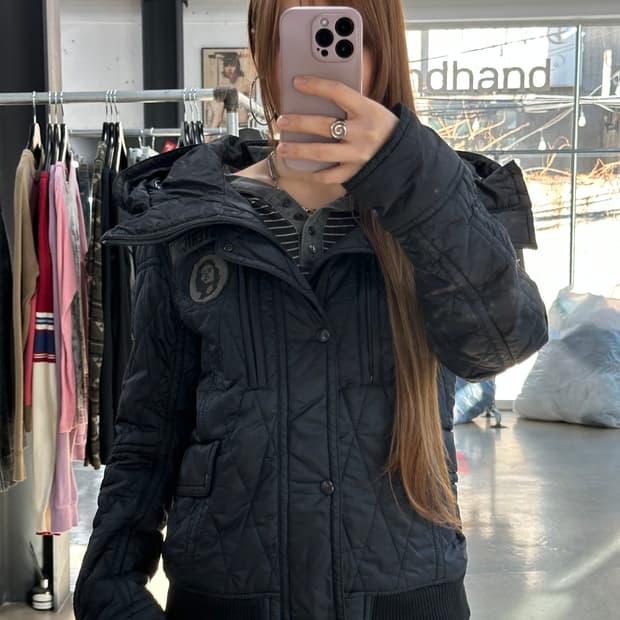 히스테릭글래머 프리마로프트 하이넥후드 퀼팅 포켓점퍼