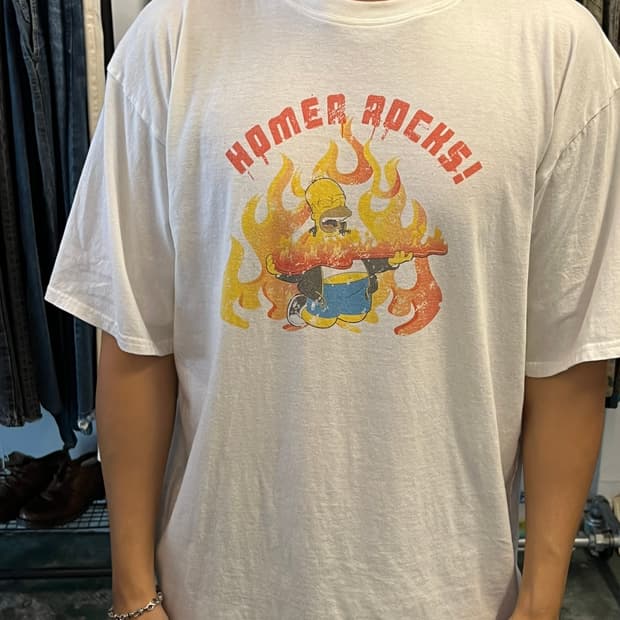 [L] 호머 심슨 Homer Rocks 그래픽 빈티지 티셔츠