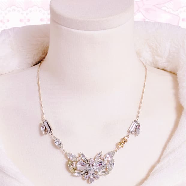 고전키티 로판 영애 크리스탈 레이어드 리본 큐빅 빈티지 목걸이
