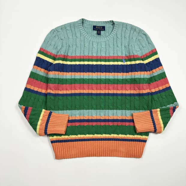 (실측여성S) 폴로 랄프로렌 보이즈 스트라이프 케이블 니트