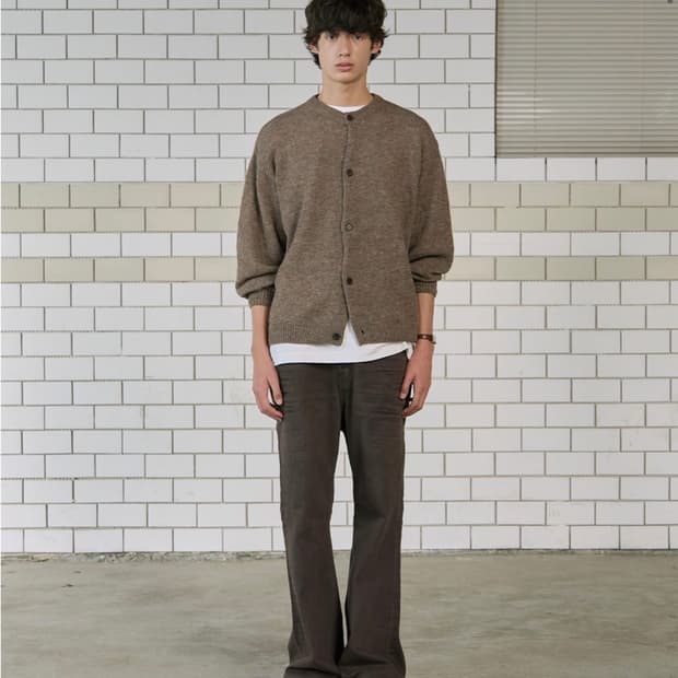 m) stu 라운드 넥 가디건 라이트 브라운