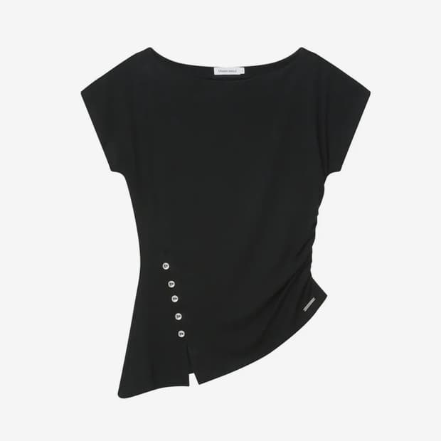 미세키서울 Side shirring slit top 사이드셔링 반팔블랙