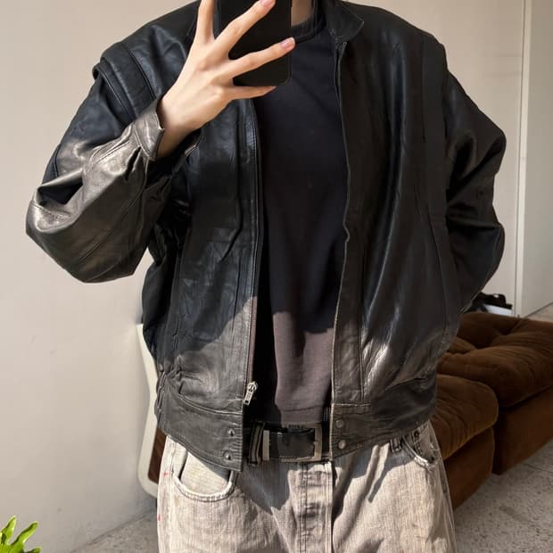 리얼 레더 블루종 자켓