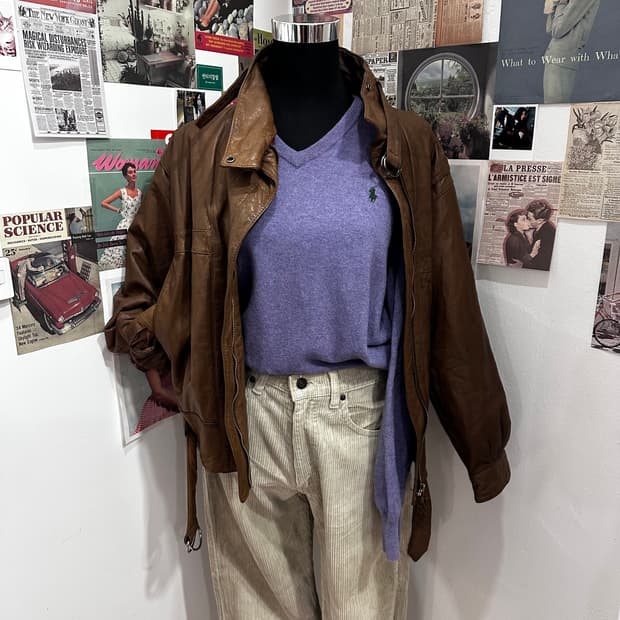 브라운 벨티드 램스킨 가죽 봄버 자켓M-L