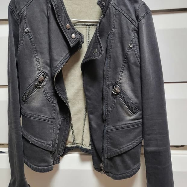 디젤스타일 멀티 지퍼 흑청 데님 빈티지 자켓 M