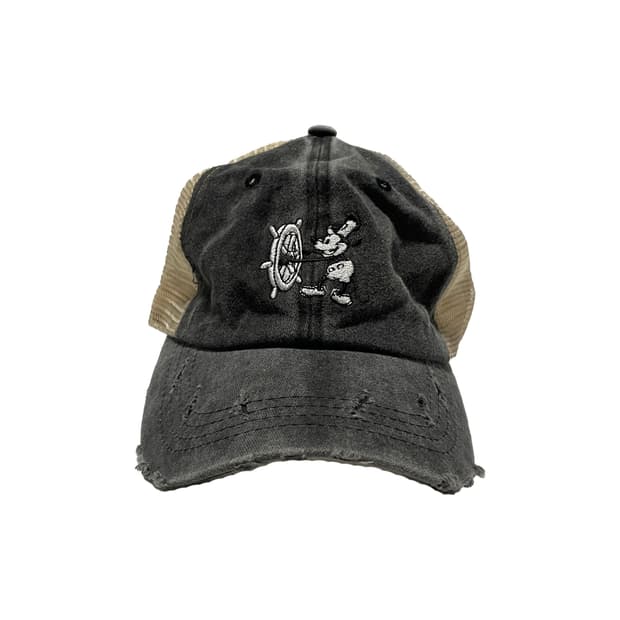 미키마우스 데미지 블랙 워시드 메쉬캡 모자