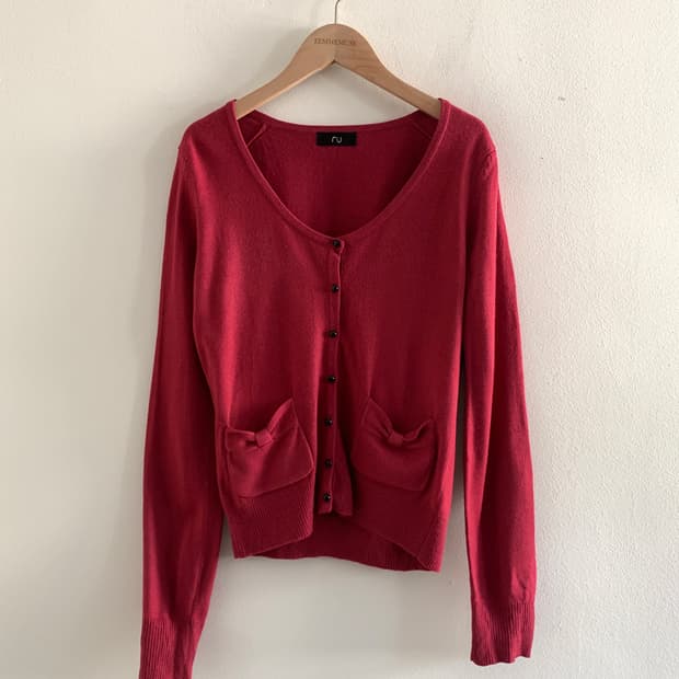 (Vintage)Pocket ribbon button cardigan
