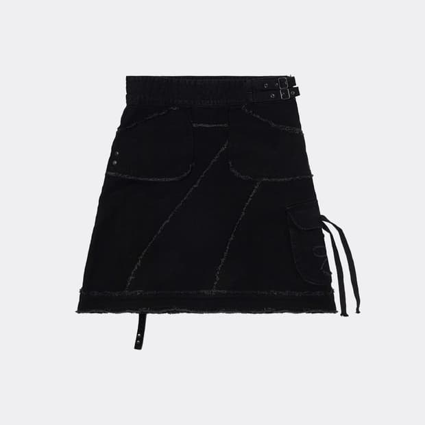 FLOWER POCKET SKIRT-BLACK