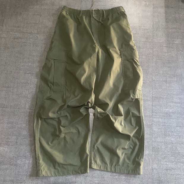 일본빈티지 Gu 올드스쿨아메카지 혁오풍 핀턱 와이드팬츠 카키