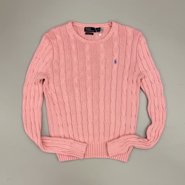 폴로 랄프로렌 신형 QR라벨 피마코튼 핑크 케이블 니트