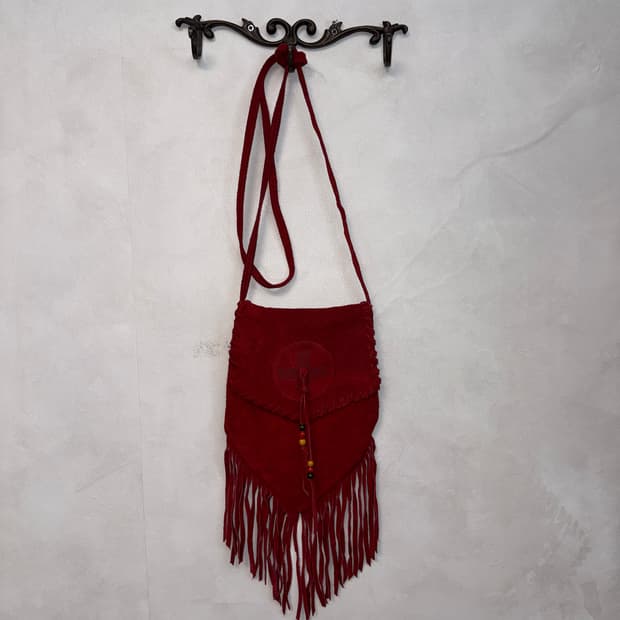 Burgundy suede western fringe cross bag