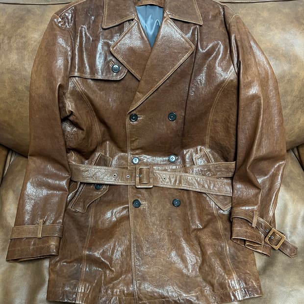 [L] 코모도 comodo 빈티지 브라운 트렌치 양가죽 레더자켓