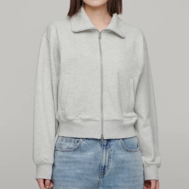 무신사스탠다드 플랫 테리 하이넥 스웨트 집업 멜란지그레이