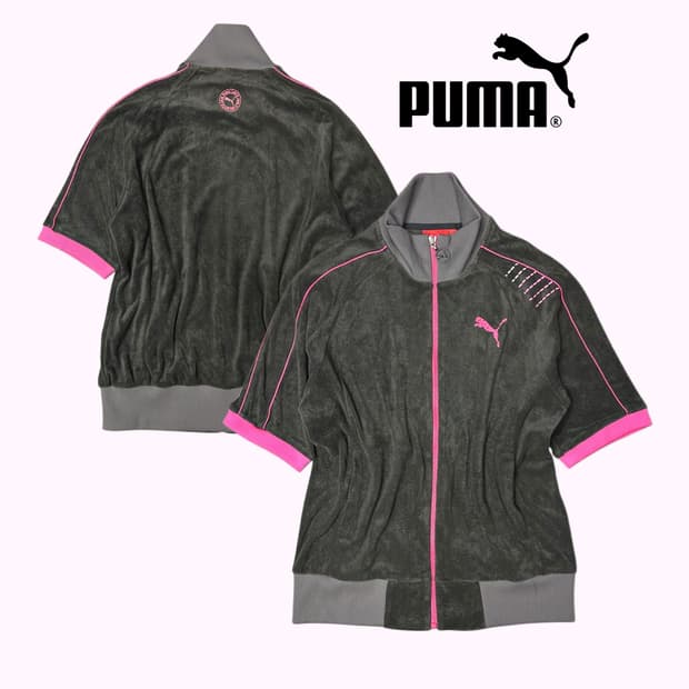 grey pink terry zip-up