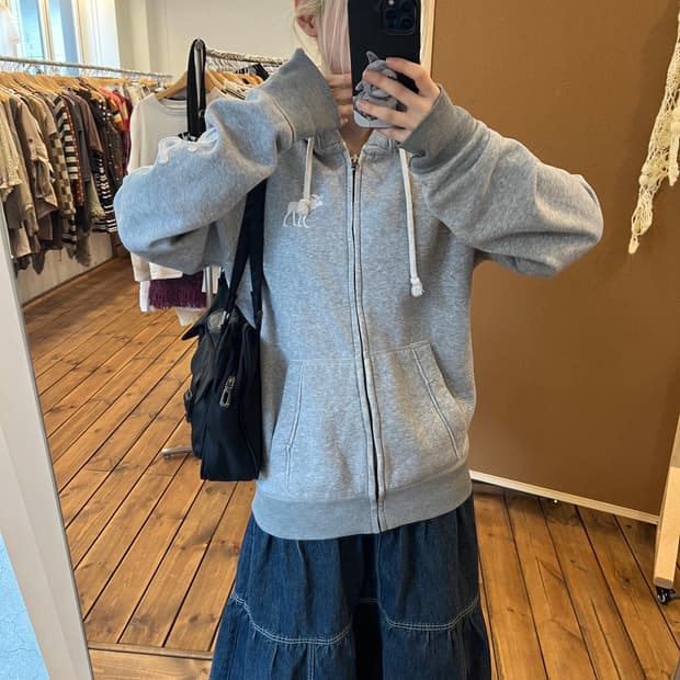 아베크롬비 그레이 로고 후드집업 