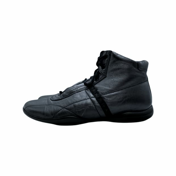 프라다 스포츠 아카이브 카프스킨 하이탑 복서 스니커즈