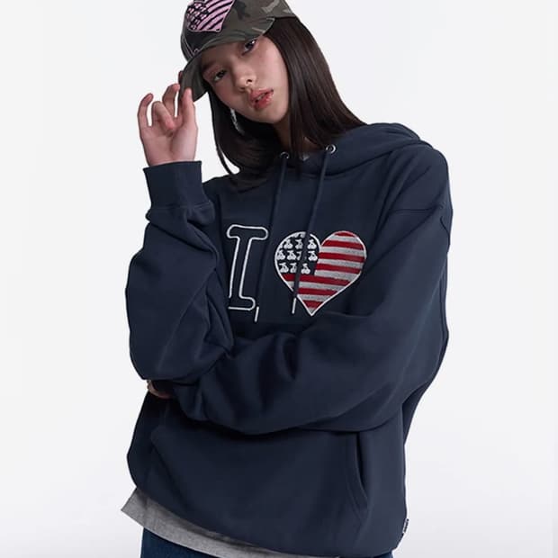 아이러브 키르시 루즈핏 후드티 네이비 2사이즈