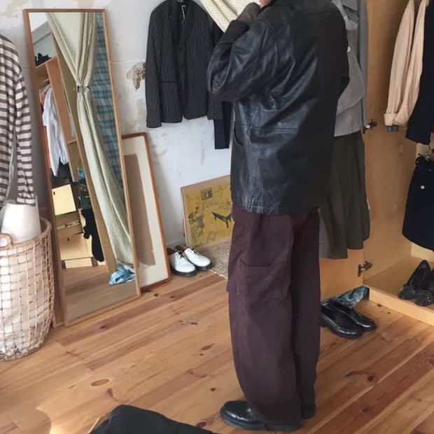 L)일본 빈티지 레더 코트