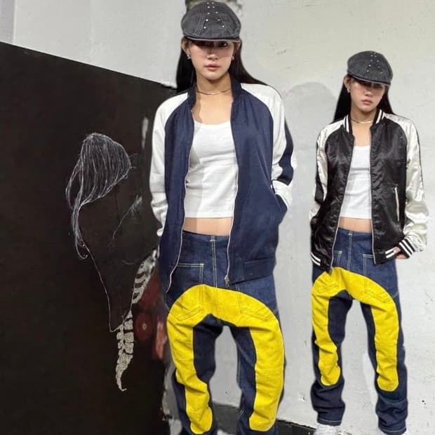 Jpn 일본빈티지 재패니즈 오리엔탈 네이비 블랙 양면 스카잔 자켓