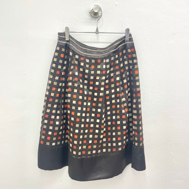 Dark brown mod print midi skirt