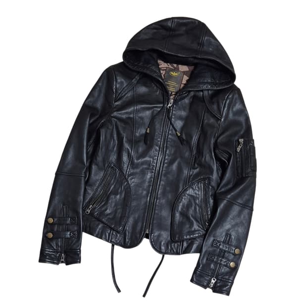 Vintage 여성 후드 가죽자켓
