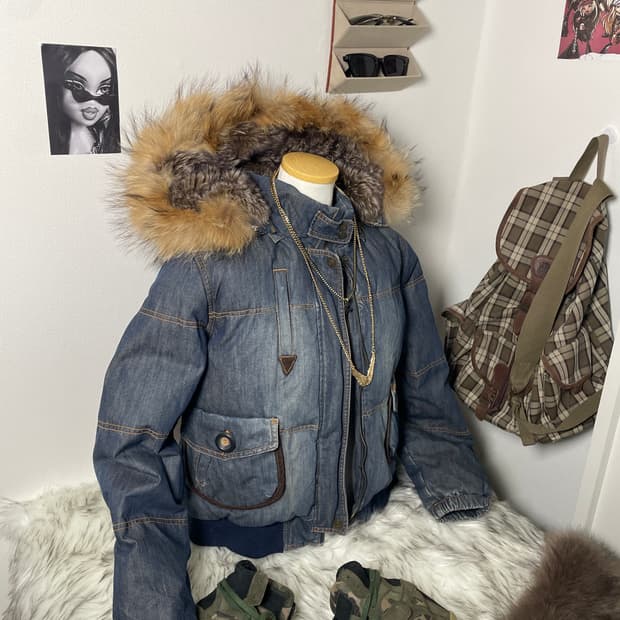 빈티지 데님 울프죠 털 패딩