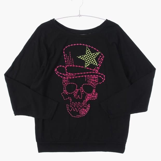 Dig Deep 블랙 스컬 루즈핏 맨투맨