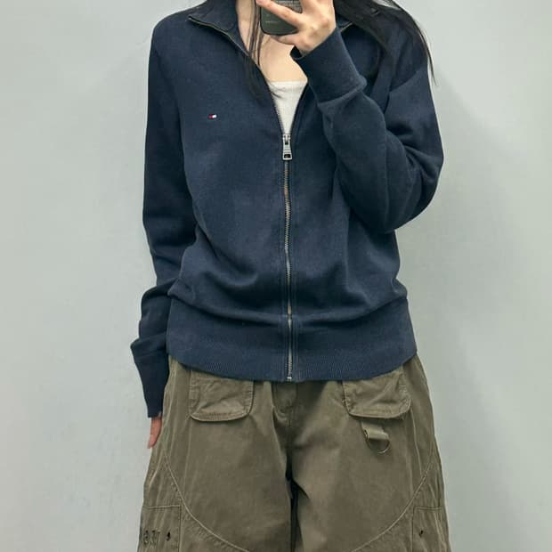타미힐피거 네이비 가디건 니트 집업