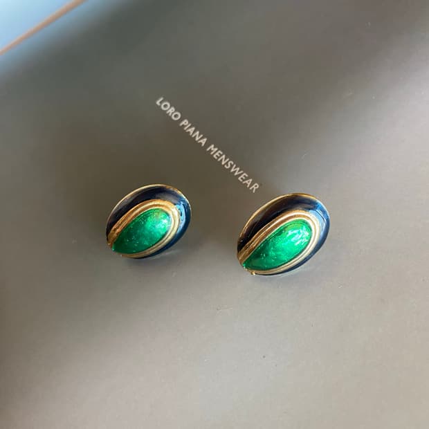 네이비 그린 귀찌 귀걸이