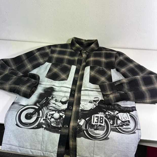 M 미드나잇런 체크 바이크프린팅 플란넬 패딩셔츠