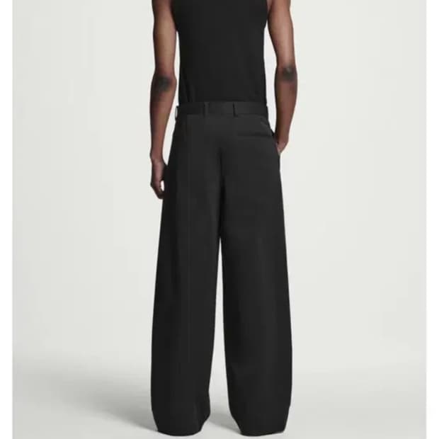 COS 코스 플리티드 코튼 와이드 레그 트라우저 슬랙스 팬츠 블랙 44