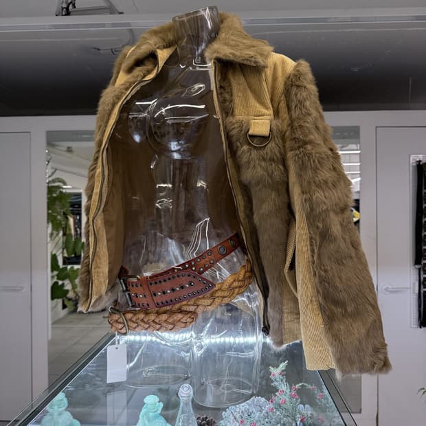 real fur trim corduroy zipup jacket