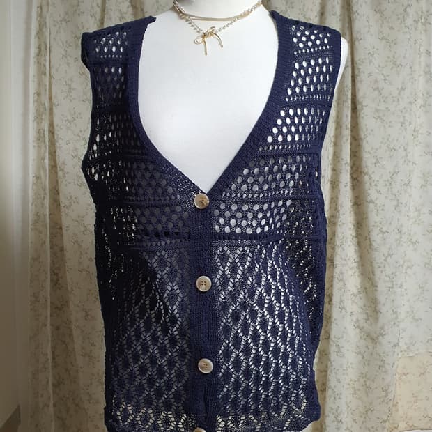 [빈티지] 네이비색 니트 조끼 여름니트