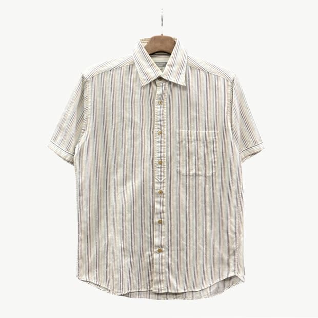 JPN VINTAGE 반팔 셔츠 웨스턴 스트라이프 패턴 원포켓 아이보리
