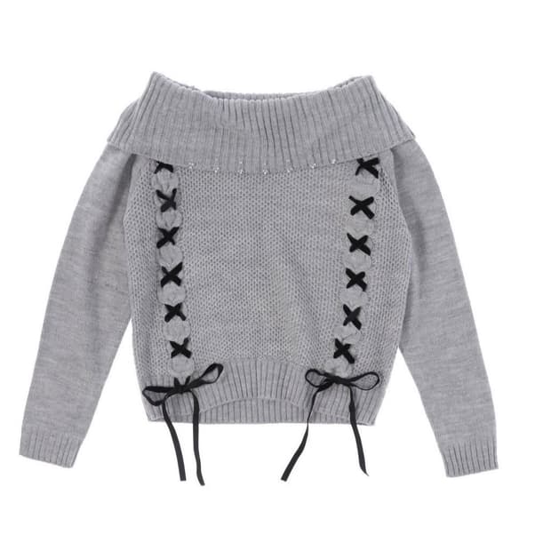 리본 오프숄더 울 니트