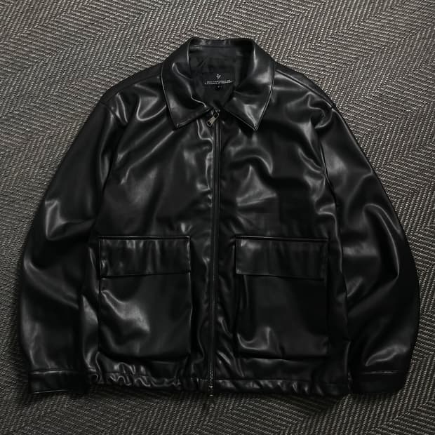 24/7 빈티지 미니멀 레더 블루종 자켓o 4596